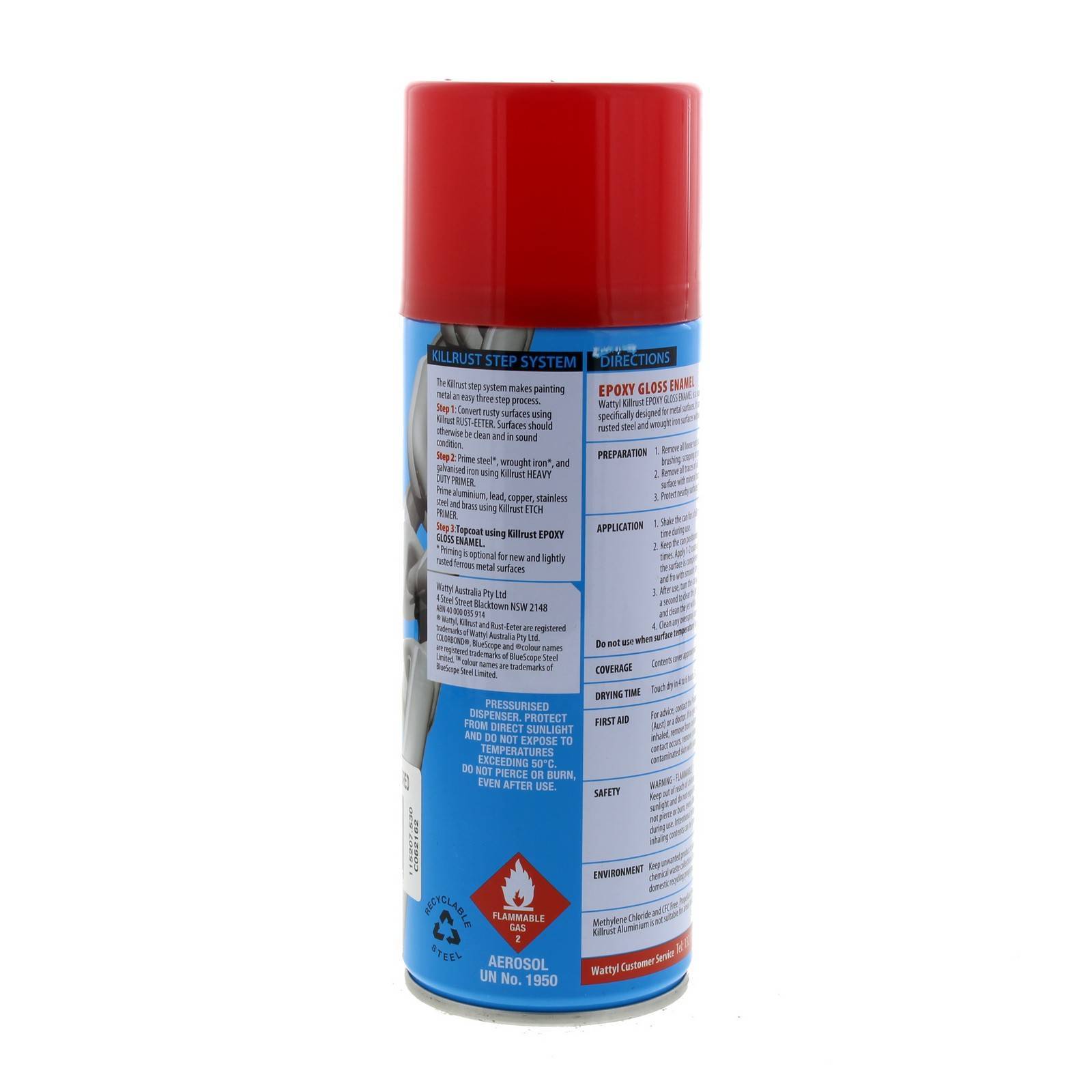 Killrust Gloss Enamel Delicious Red Aero Spray Paint Can 300g Wattyl
