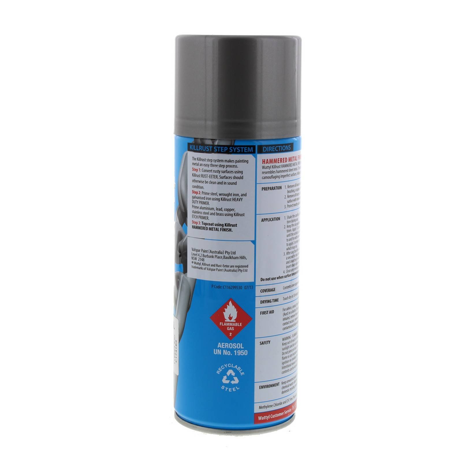 Killrust Hammered Finish Gun Metal Spray Paint Can 300g Wattyl Anti