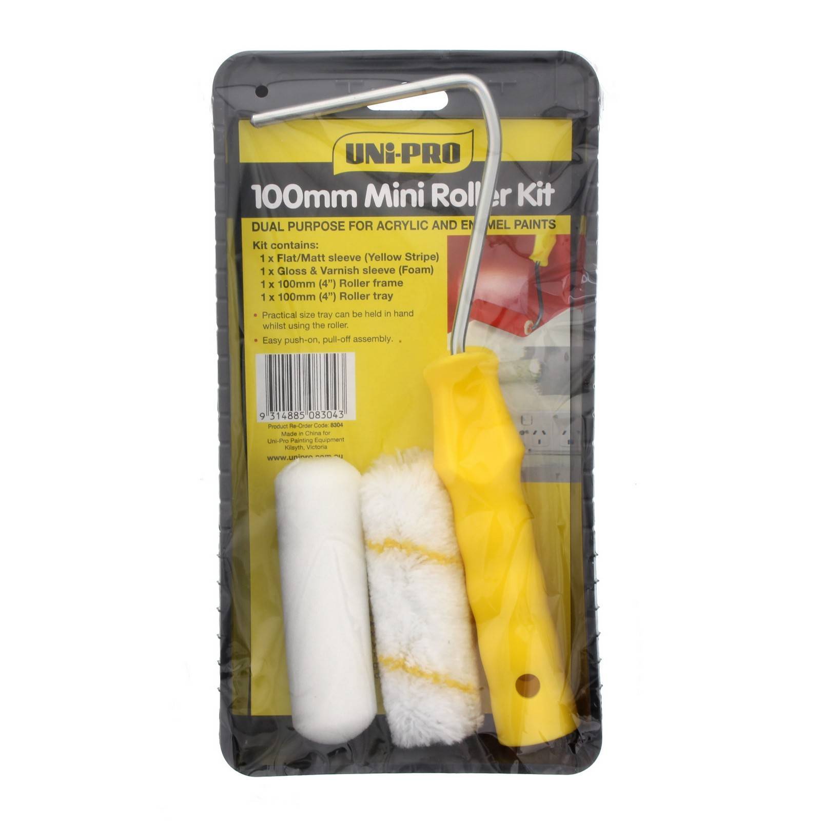 Mini Paint Roller Cover Tray Kit 100mm Unipro High Dense Material