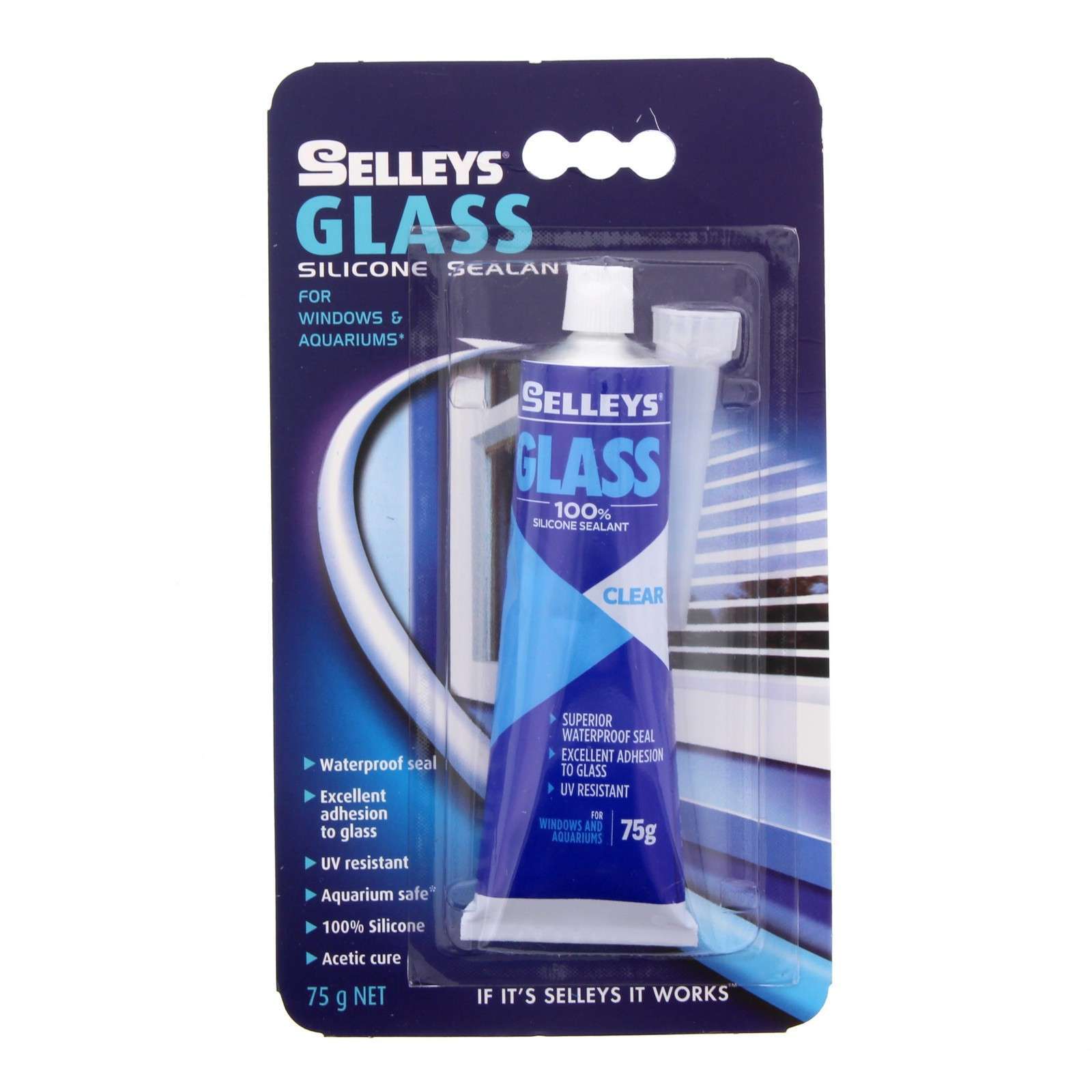 Glass 100 Silicone Sealant Windows and Aquariums Clear Selleys 75g