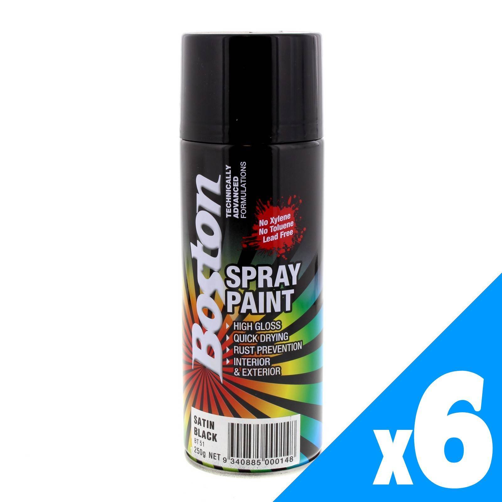Satin Black Spray Paint Can 250g Boston Quick Drying Rust Prevention 6