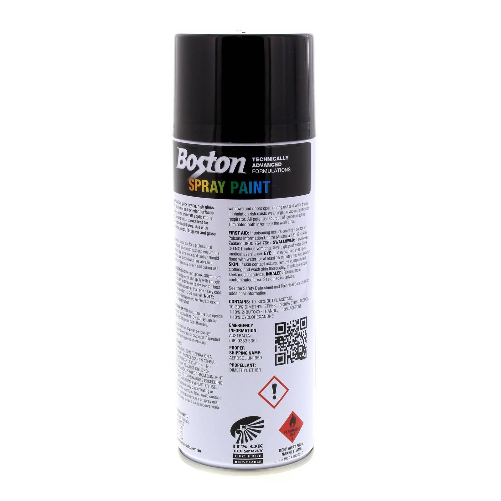 Gloss Black Spray Paint Can 250g Boston Quick Drying Rust Prevention 3
