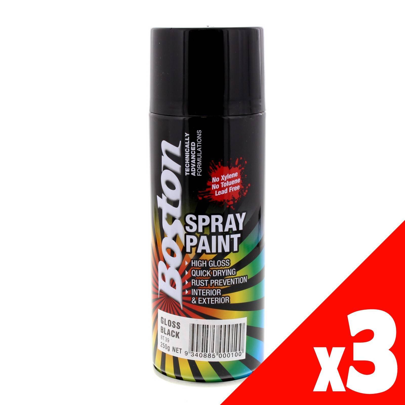 Gloss Black Spray Paint Can 250g Boston Quick Drying Rust Prevention 3