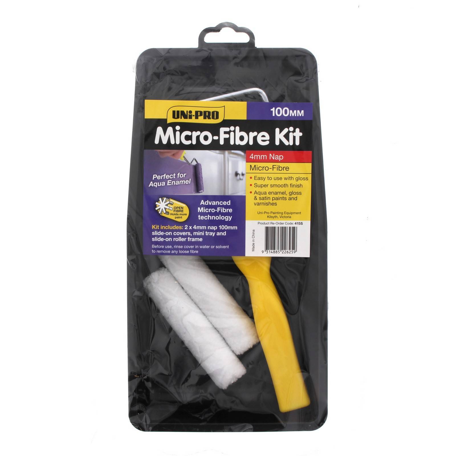 Paint Roller Cover Tray Kit 100mm x 4mm Nap Micro Fibre Unipro Smooth