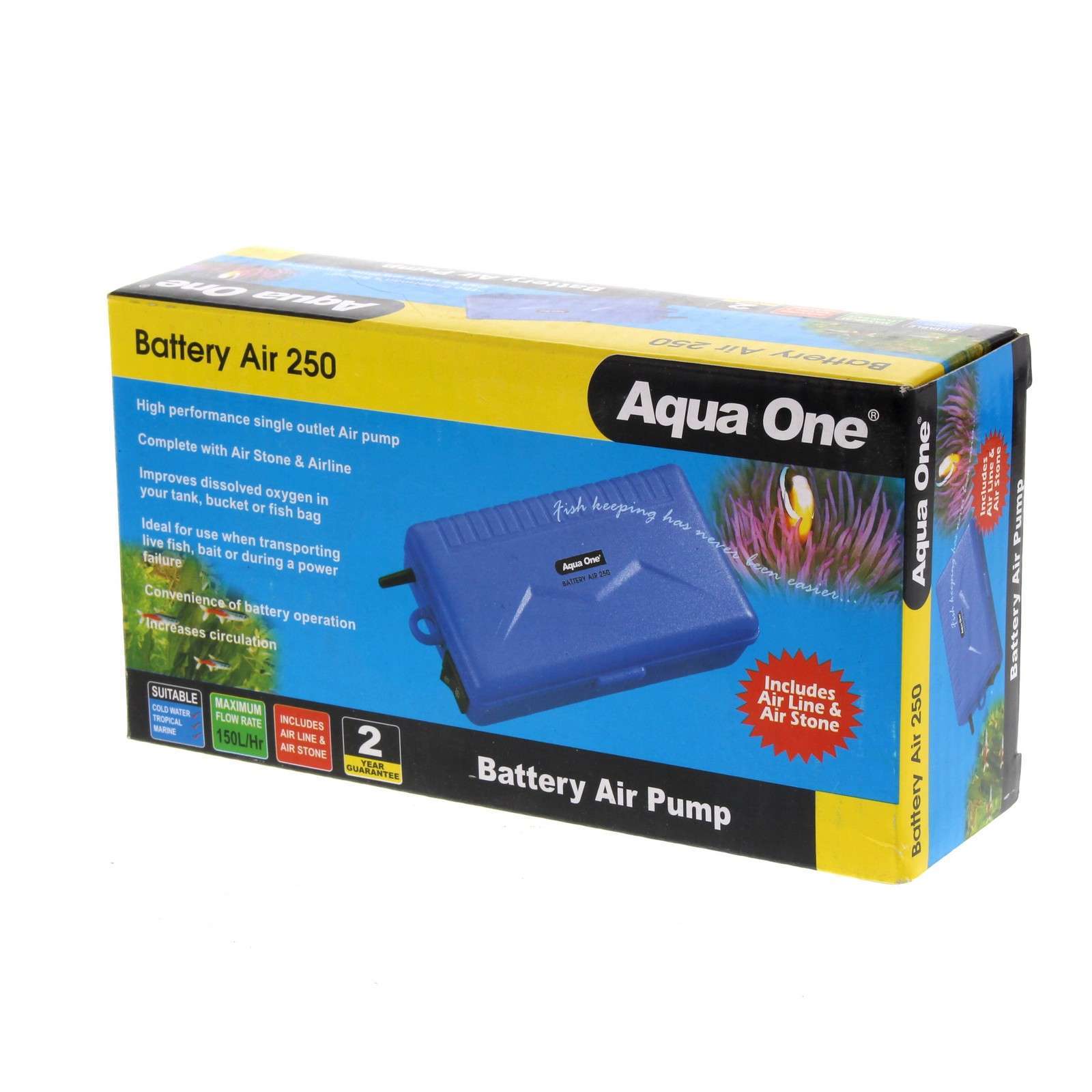 Aquarium Air Pump Battery Air 250 Portable 150L/Hr Fish Tank Aqua One
