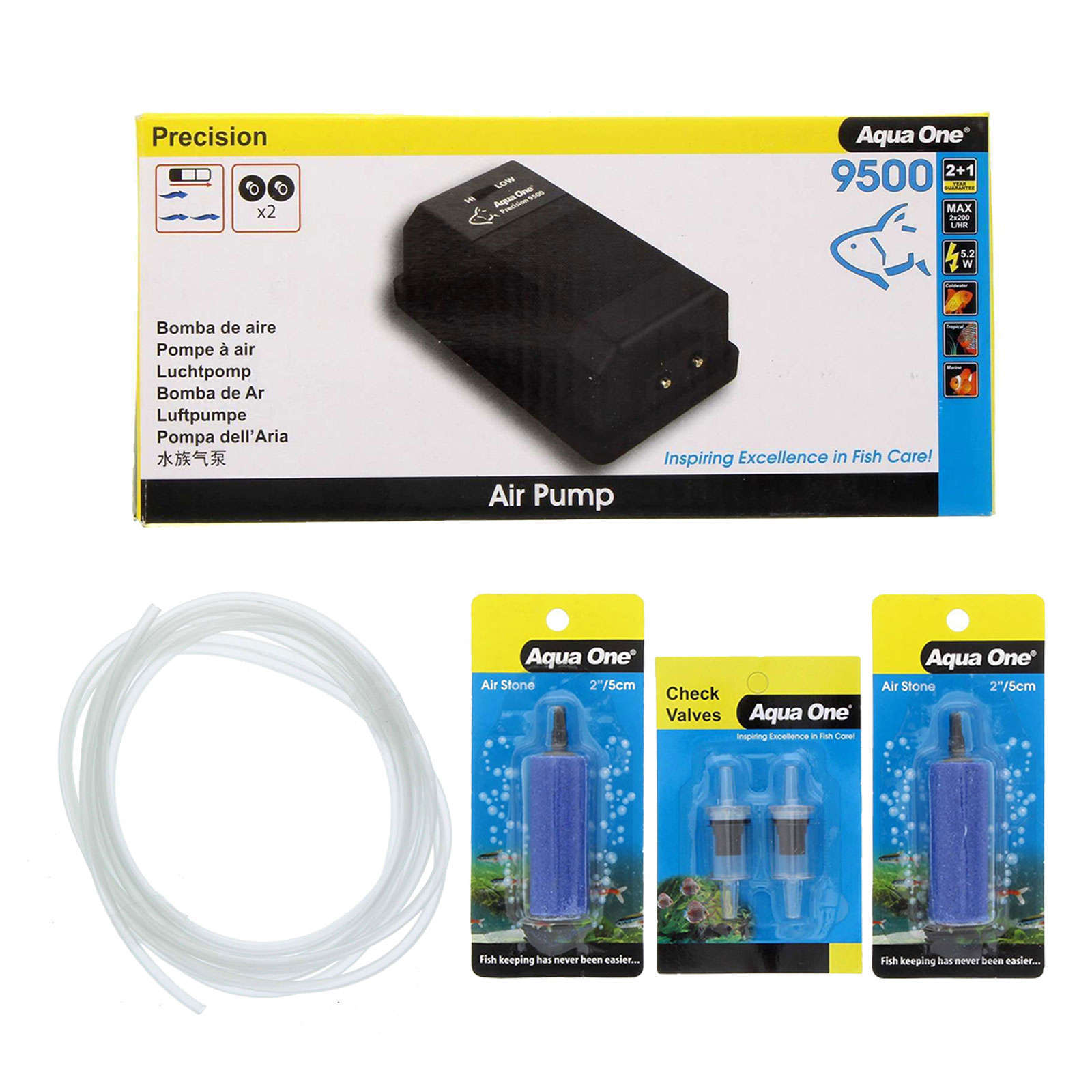 Precision 9500 Aquarium Air Pump Kit Airline Check Valve and Airstone