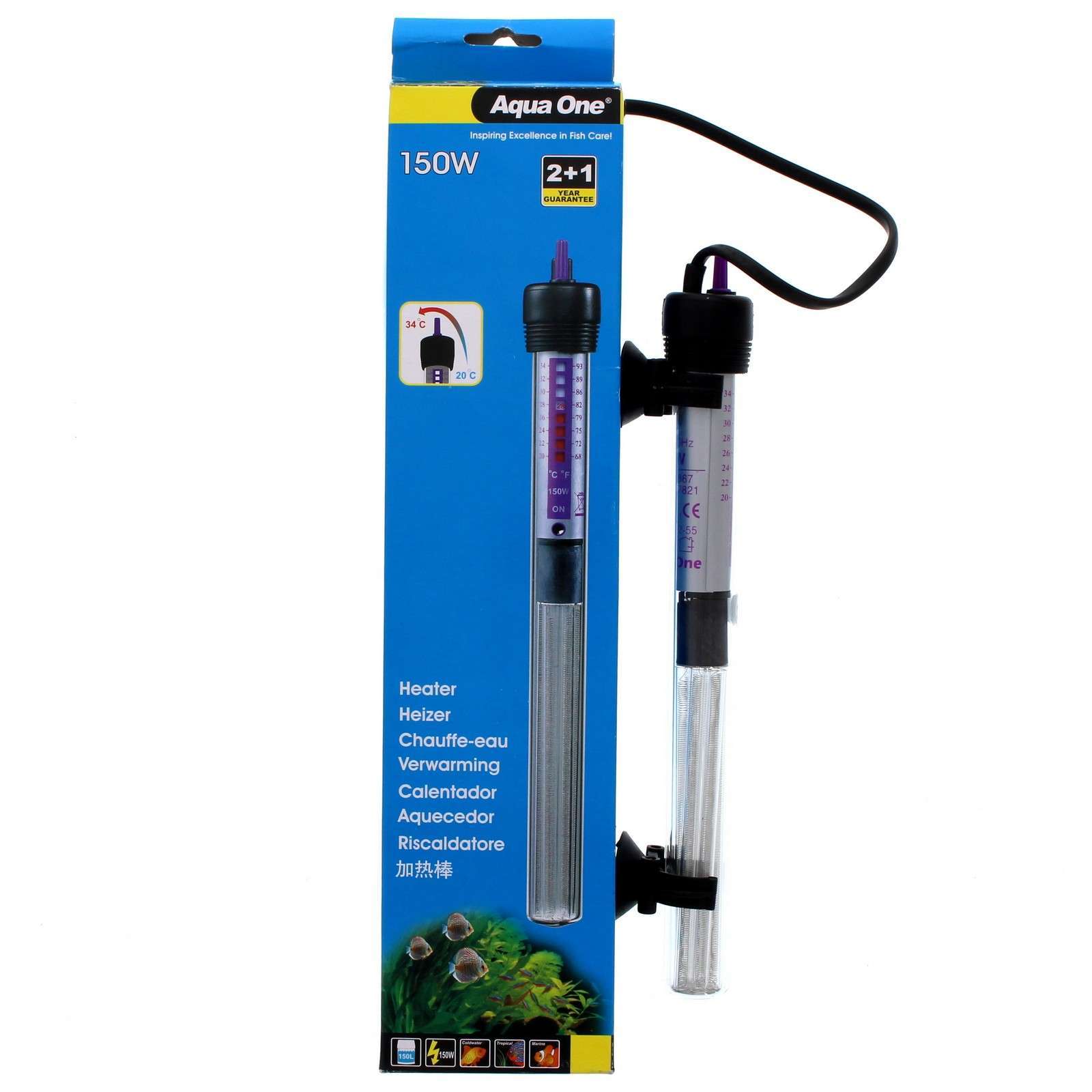 Heater 150W Glass 20.5cm 11305 Fish Tank Aquarium Aqua One