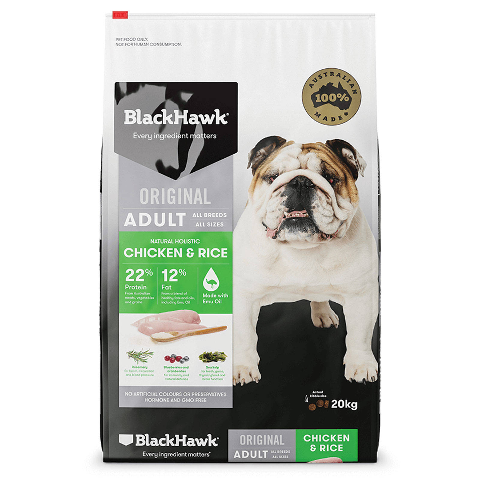Black Hawk Holistic Adult Dog Food Chicken & Rice 20kg Holistic Australian Made