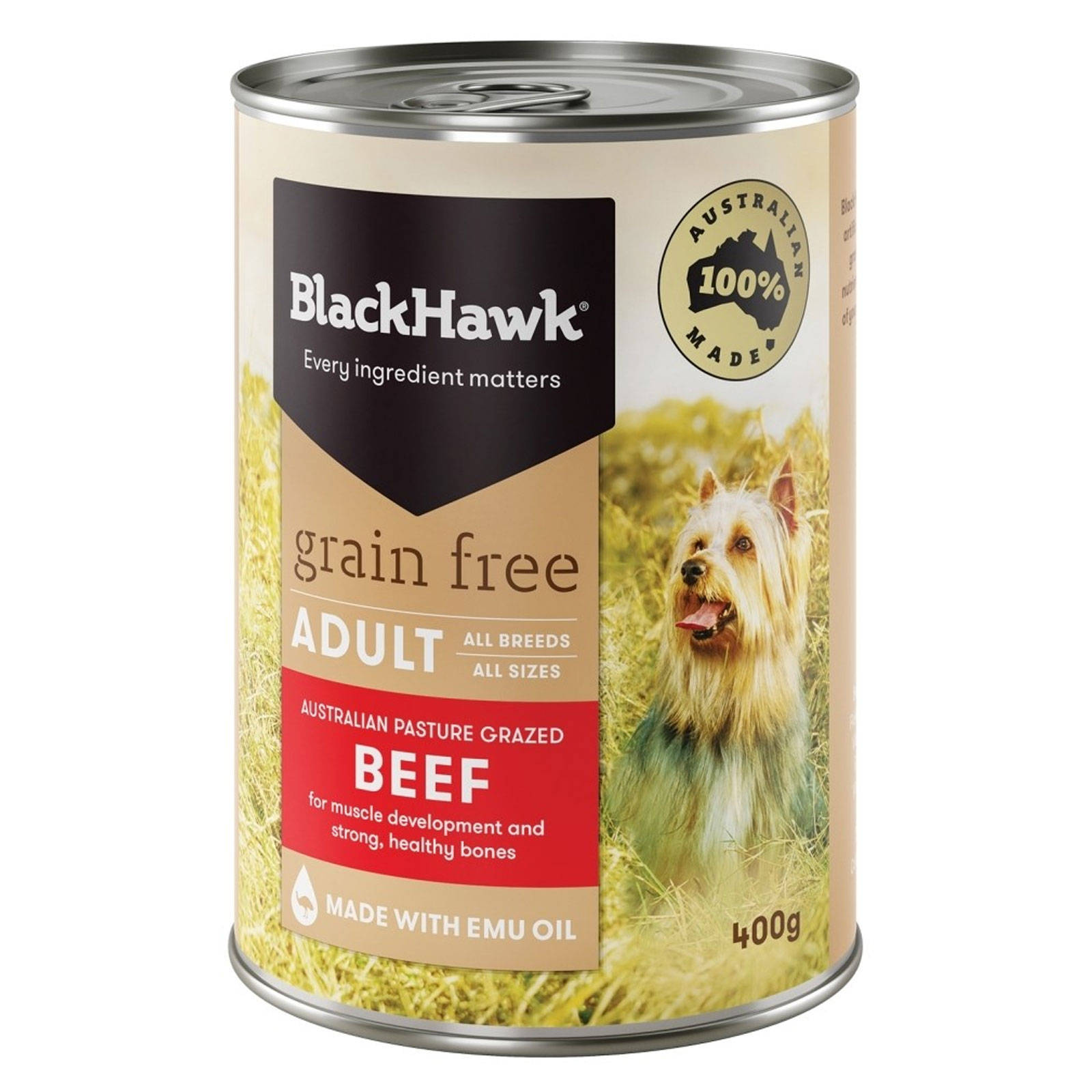 Black Hawk Dog Food Can Beef 400G Australian Made Premium Pet Food Holistic