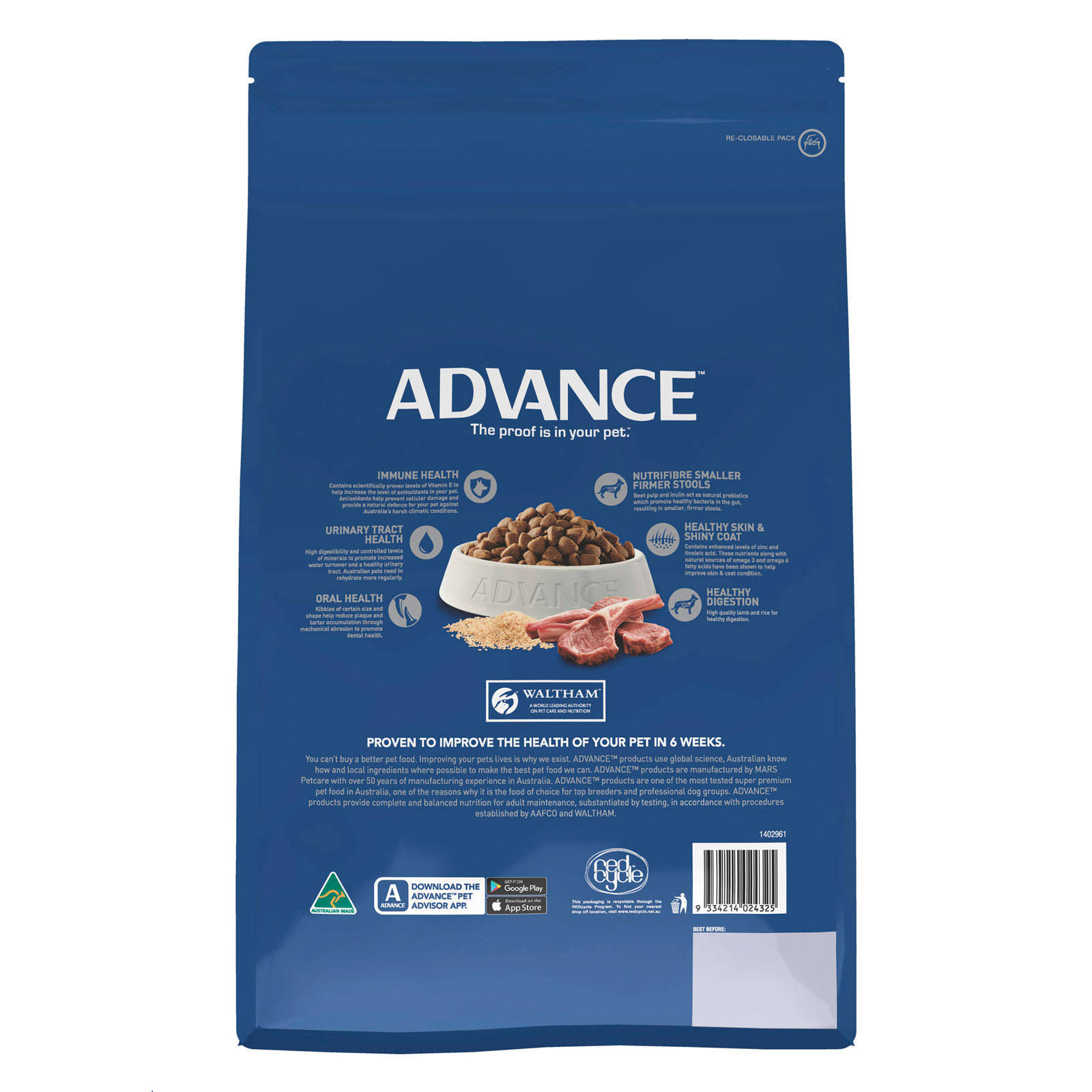 Advance Adult Dog Food All Breed Lamb 3kg Premium Pet Food Nutrition