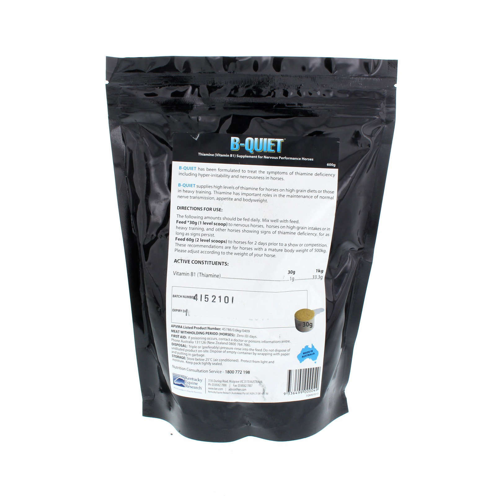 B Quiet Thiamine (Vitamin B1) Supplement for Performance Horses Equine