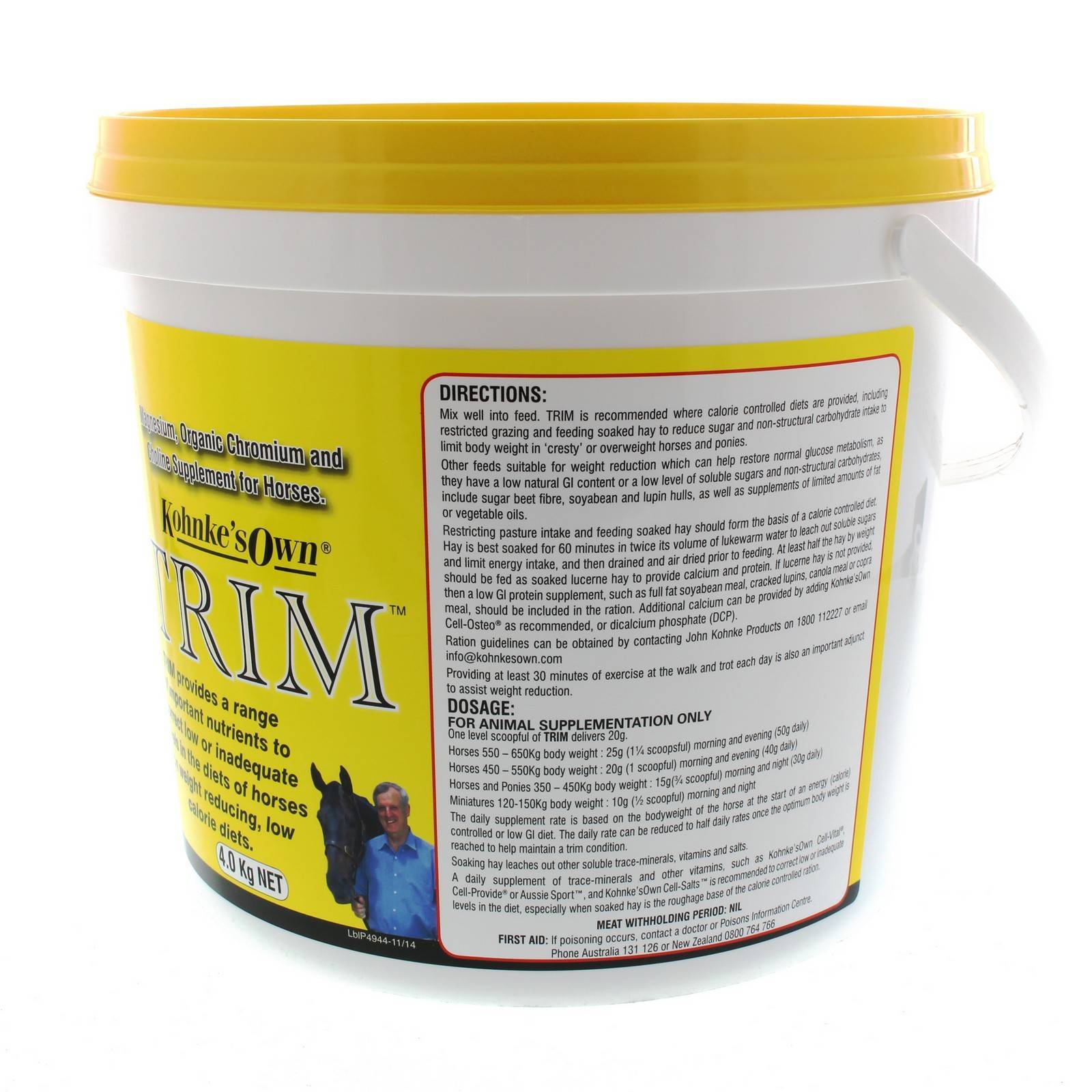 Trim 4kg Kohnke's Own Horse Equine Health Supplement Magnesium Chromium