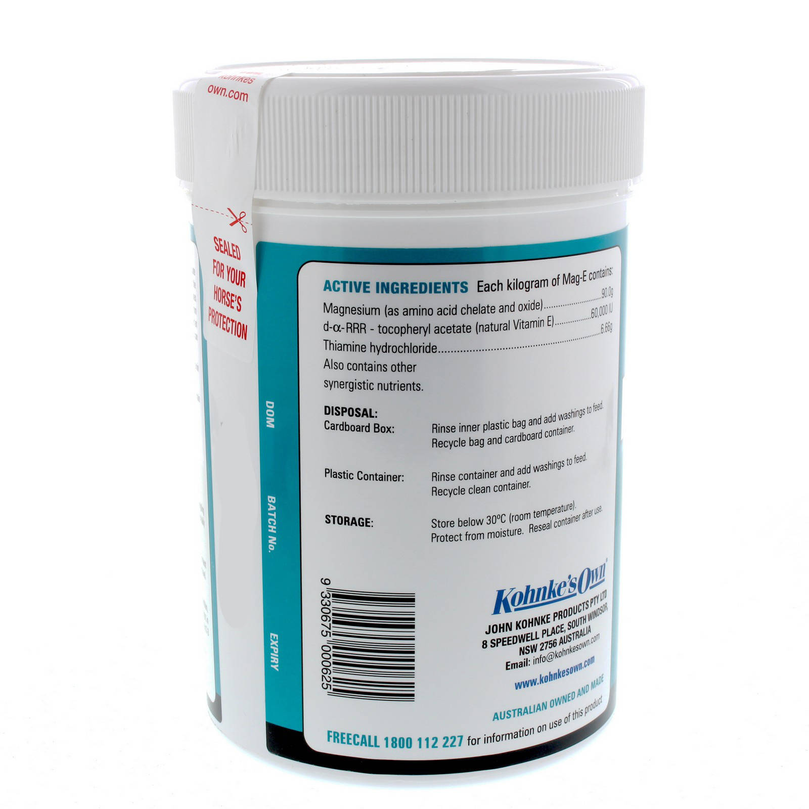 MagE 1kg Kohnke's Own Horse Equine Health Supplement Magnesium Vitamin