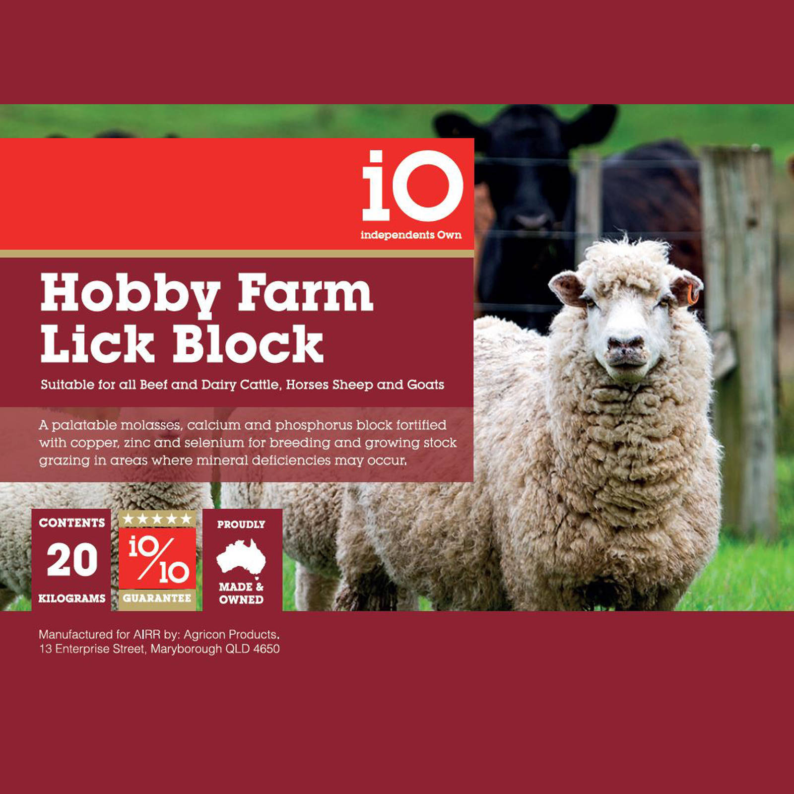 Hobby Farm Lick Block 20kg Molasses Calcium Phosphorus Cattle Horses