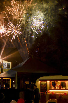 Carnival 2017 Fireworks Above Coffee Cart Portrait