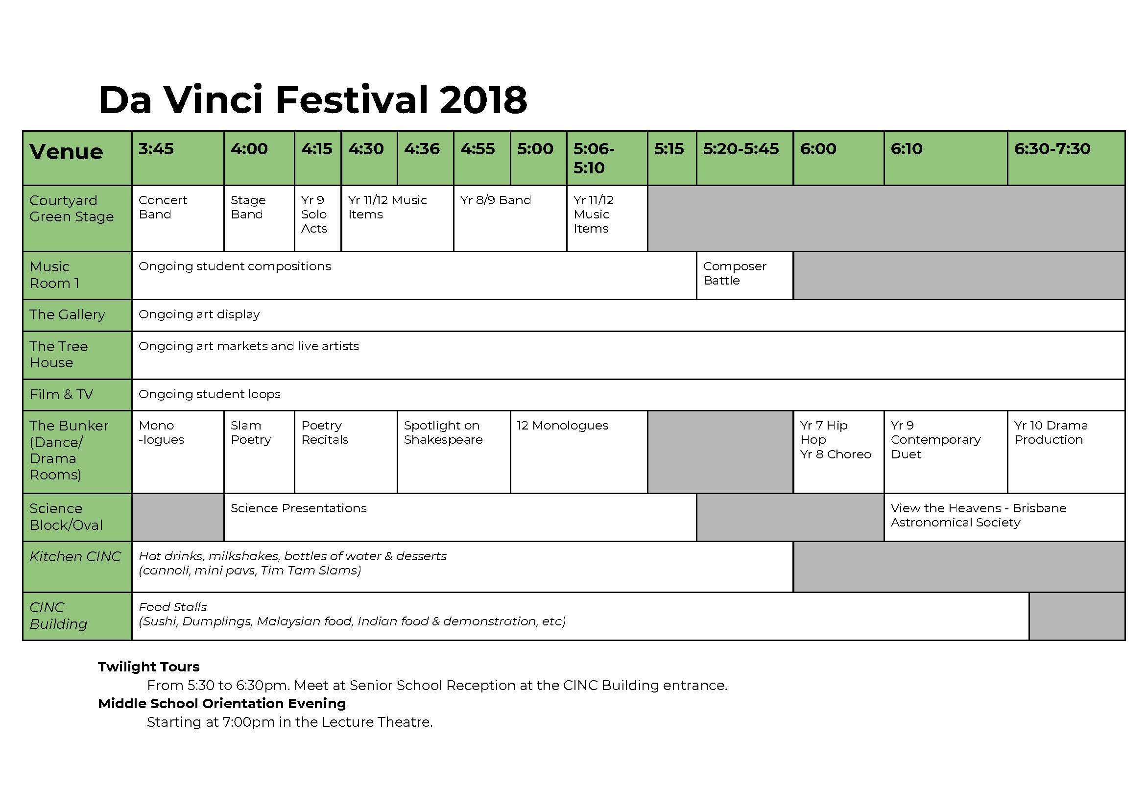 Da Vinci Timetable 2018 1 Page 1