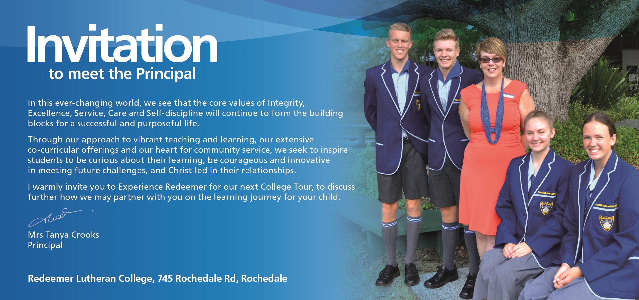 Experience Redeemer Invitation From The Principal Advert 2017