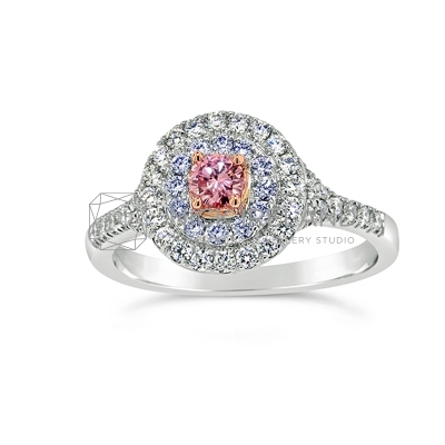 DJSP/41 18ct White Gold Argyle Pink and Blue Diamond Halo Ring