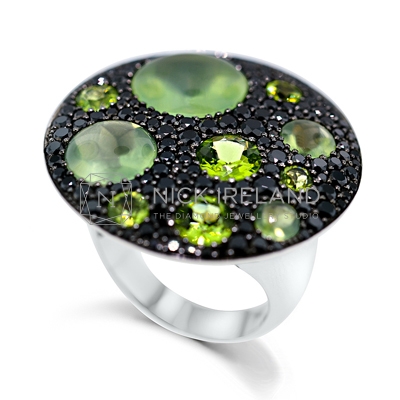 FSDR30 / 18ct White Gold Peridot and Black Diamond Dress Ring