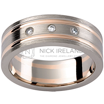GW13 / 18ct white and rose gold diamond set gents wedding ring