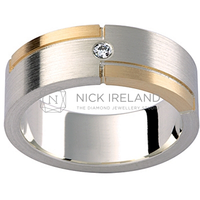GW14 / 18ct white and yellow gold diamond set gents wedding ring