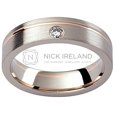 GW23 / 18ct White and rose gold diamond set gents wedding ring