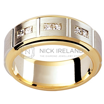 GW5 / 18ct white and yellow gold diamond set Mens wedding ring
