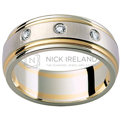 GW8 / 18ct White and Yellow Gold diamond set Mens wedding ring