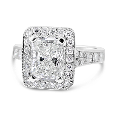FSDR7/ Platinum 1.5ct Radiant Halo Engagement Ring