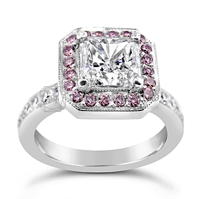 DJSP14/ Platinum Radiant Diamond Ring with Argyle Pink Diamonds