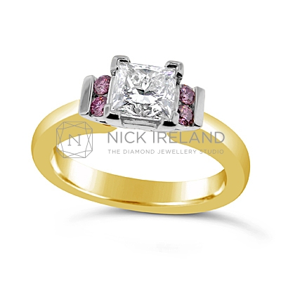 DJSP21/ 18ct Princess cut Engagement Ring with Argyle Pink Diamonds