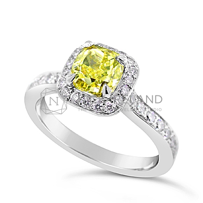 FSDR23/ Platinum Yellow Cushion Diamond Ring