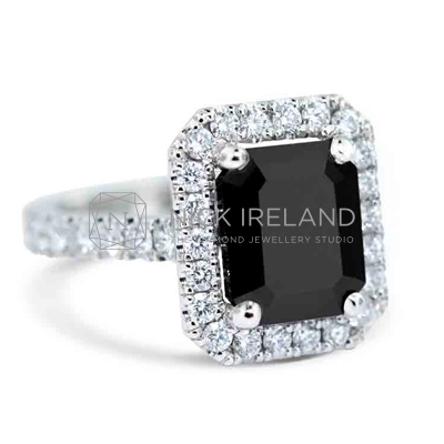 FSDR31 / 2.5ct Platinum Black Diamond Halo design Engagement Ring