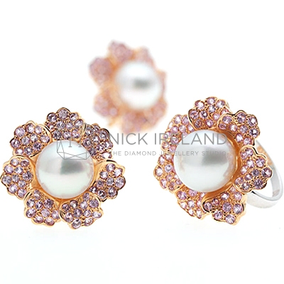 PJ9 / 18ct South Sea Pearl and Pink Sapphire Earrings and Ring