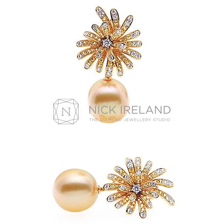 PJ11 / 18ct Golden South Sea Pearl Diamond and Sapphire Earrings