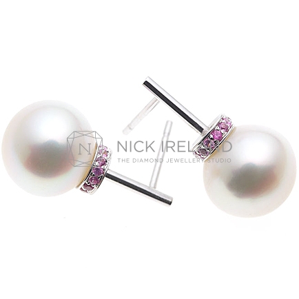 PJ13 / South Sea Pearl and Argyle Pink Diamond Earrings
