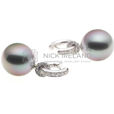 PJ2 / 18ct White Gold Tahitian Pearl and Diamond Earrings