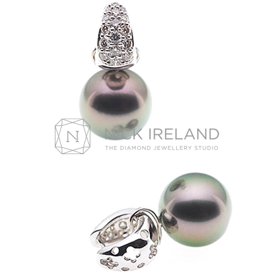 PJ4 / 18ct White Gold Tahitian Pearl Diamond Earrings