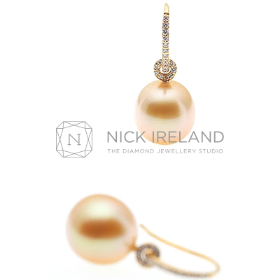 PJ7 / 18ct Yellow Gold Golden South Sea Pearl and Diamond Earrings