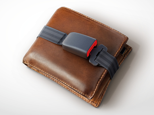 Brown wallet wrapped up in a seatbelt