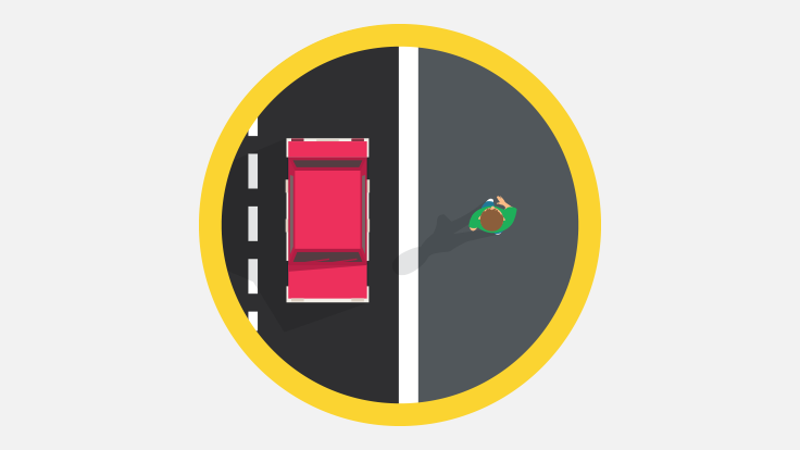 Sketch of a car on the road and a person next to it walking along the sidewalk