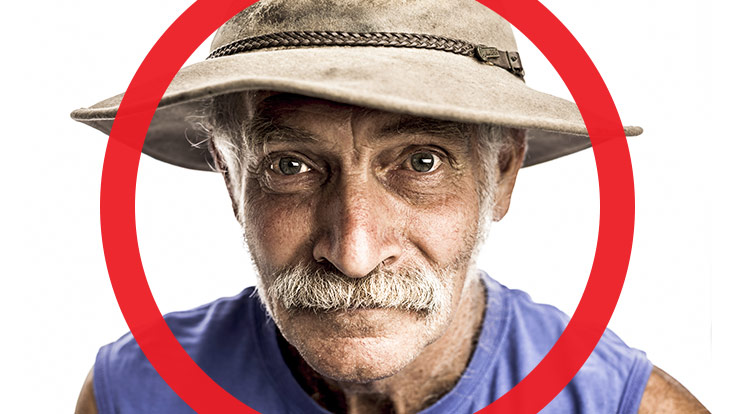 Image of road working wearing hat with thick red circle framing his face
