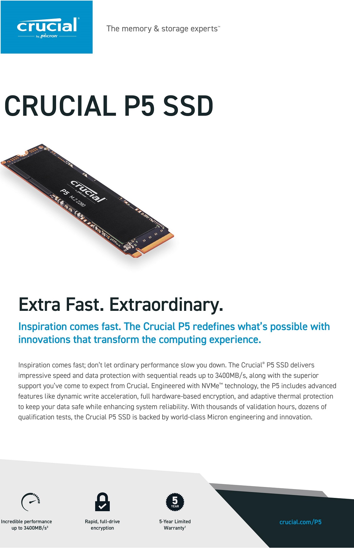 Crucial 250GB 500GB 1000GB 2000GB P5 M.2 PCIe SSD 3D NAND ...