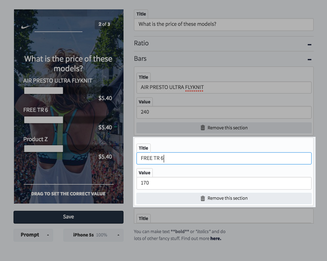 Ratio customisation