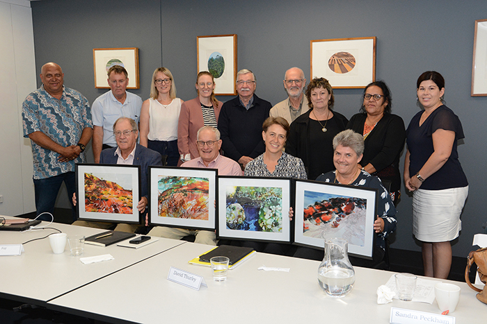 Members of the Basin Community Committee group photo including watercolour prints for 4 members whose term finished February 2020