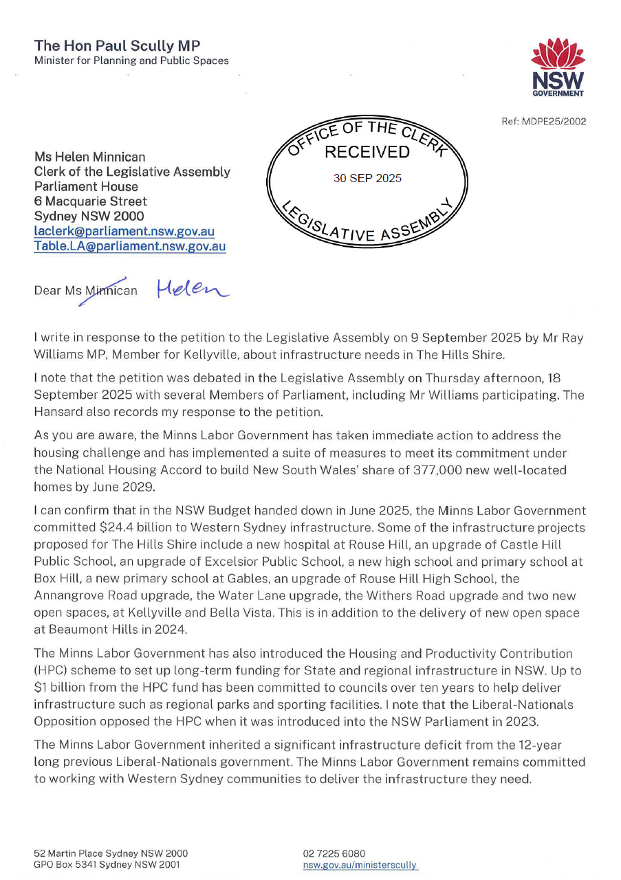 Screenshot of the Ministerial Response, page 1.