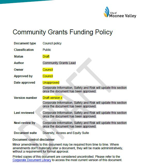 Community Grants Policy Review Your Say Moonee Valley
