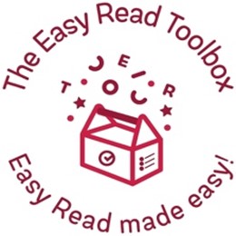 Logo with the easy read toolbox word above, a picture of a toolbox in the middle and the word easy read made easy underneath