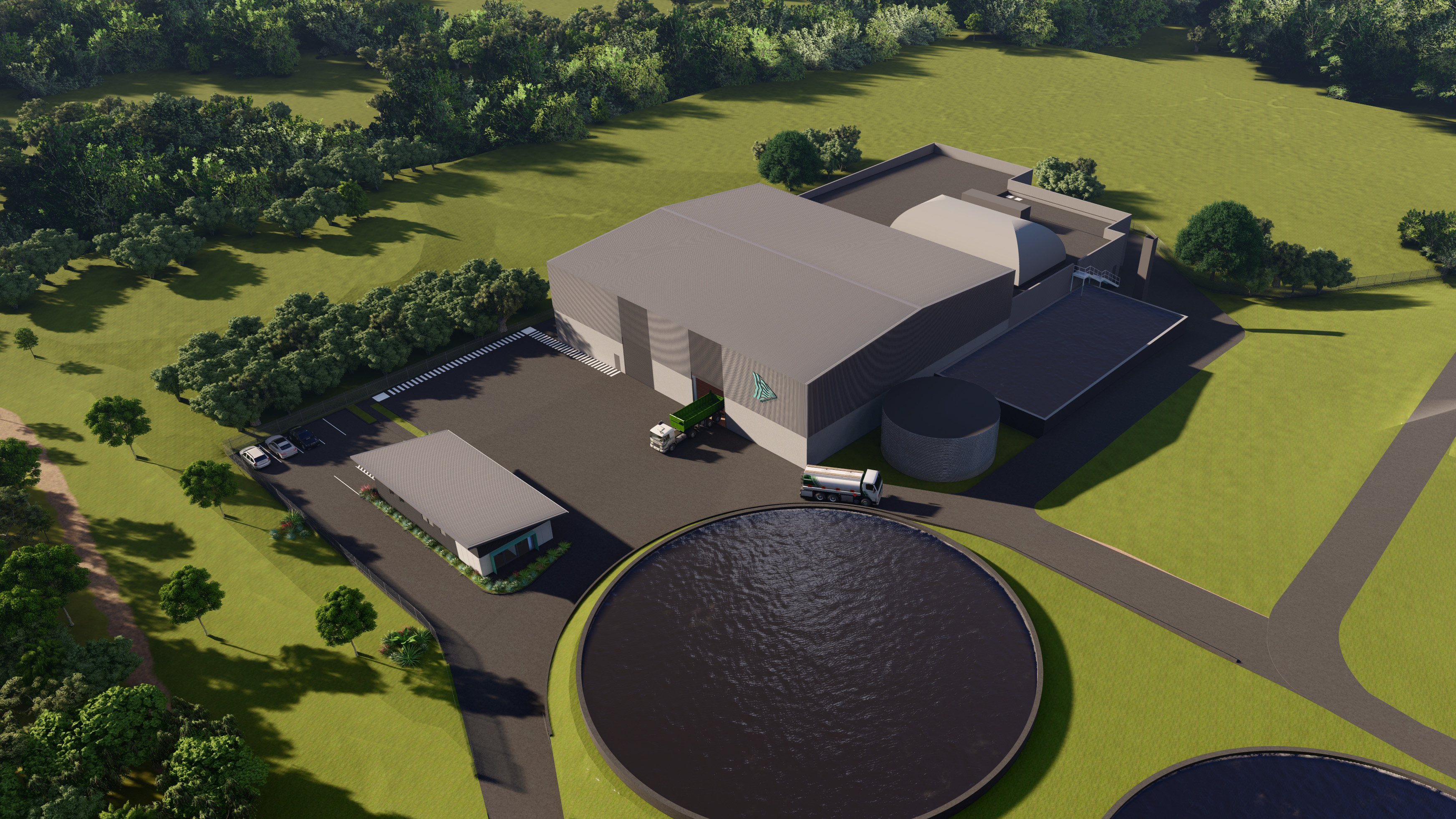 Artist's impression of aerial view of bioenergy facility