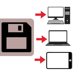 image of a disk with option to save to desktop, laptop, tablet